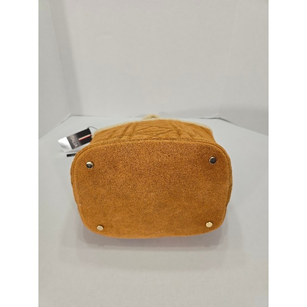 NWT Claudia Firenze Genuine Leather Bucket Bag Sherpa Trim Quilted Made in Italy